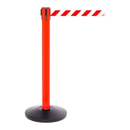 Queue Solutions SafetyPro 300 Retractable Belt Barrier, 40in Red Post, 16' Red/White Diagonal Stripe Belt SPRO300R-RW